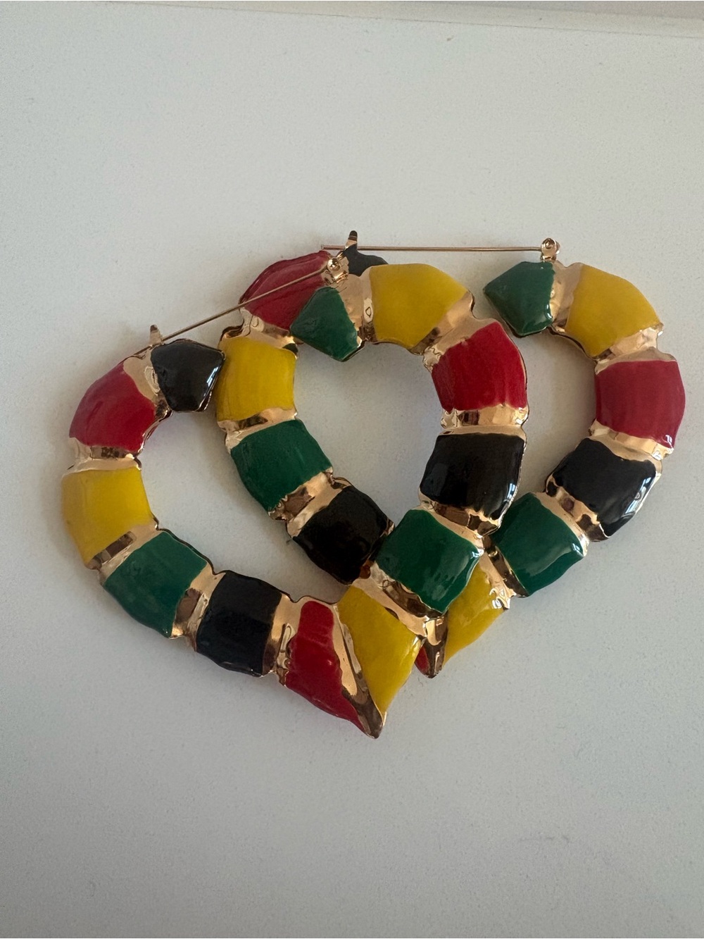 Bamboo Enamel ❤️ 💛💚🖤. Hoop Earrings Red Yellow Green Black. #earrings. #y2k